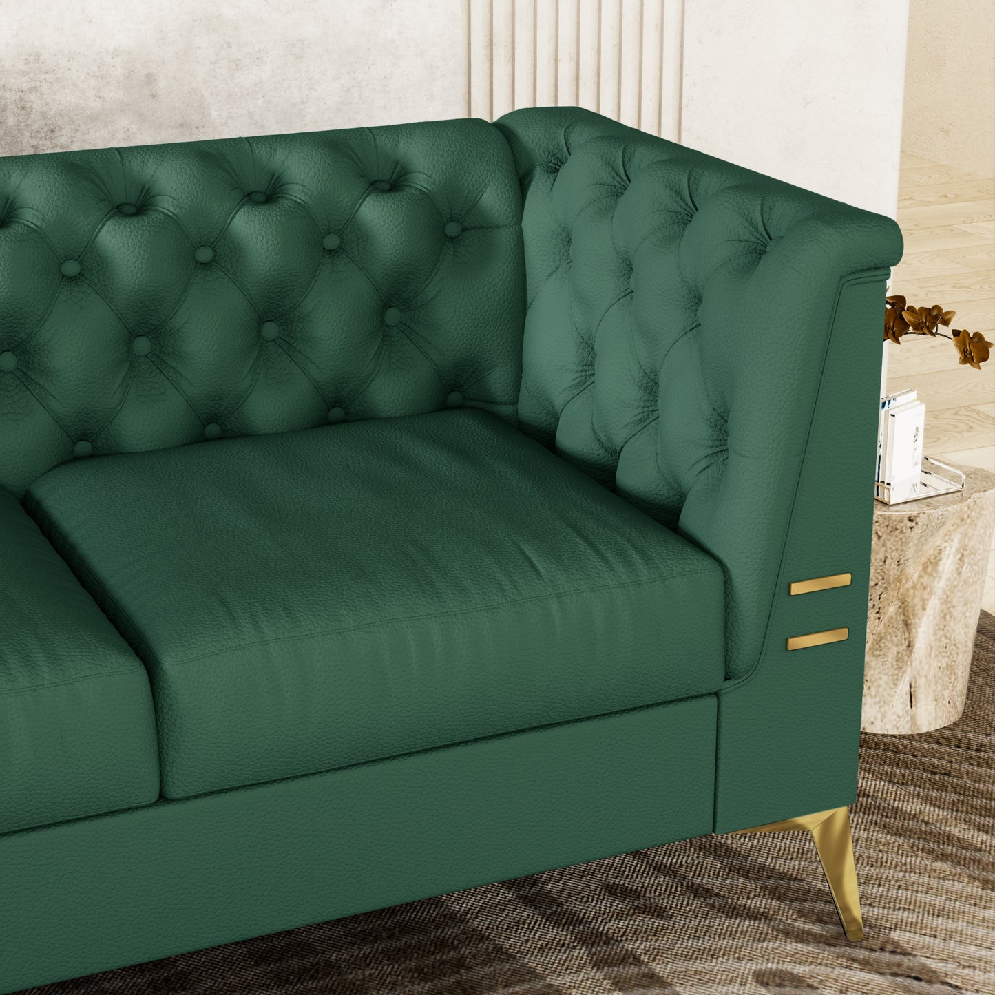 FX-P83PU-GR(sofa)3seat Classic Chesterfield PU Sofa with Metal Sofa Legs: Blending Style and Tradition