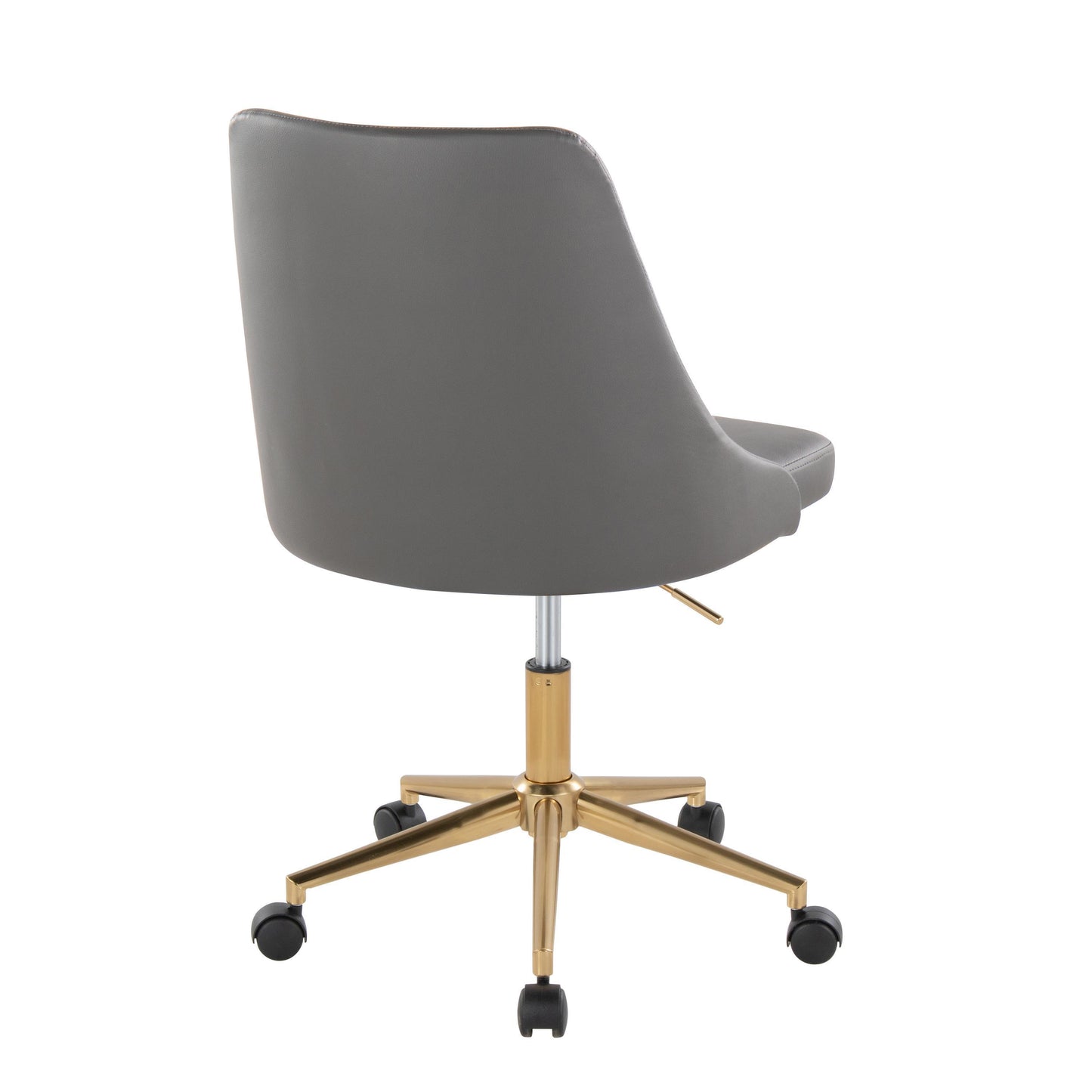 Marche Contemporary Swivel Task Chair with Casters in Gold Metal and Grey Faux Leather by LumiSource