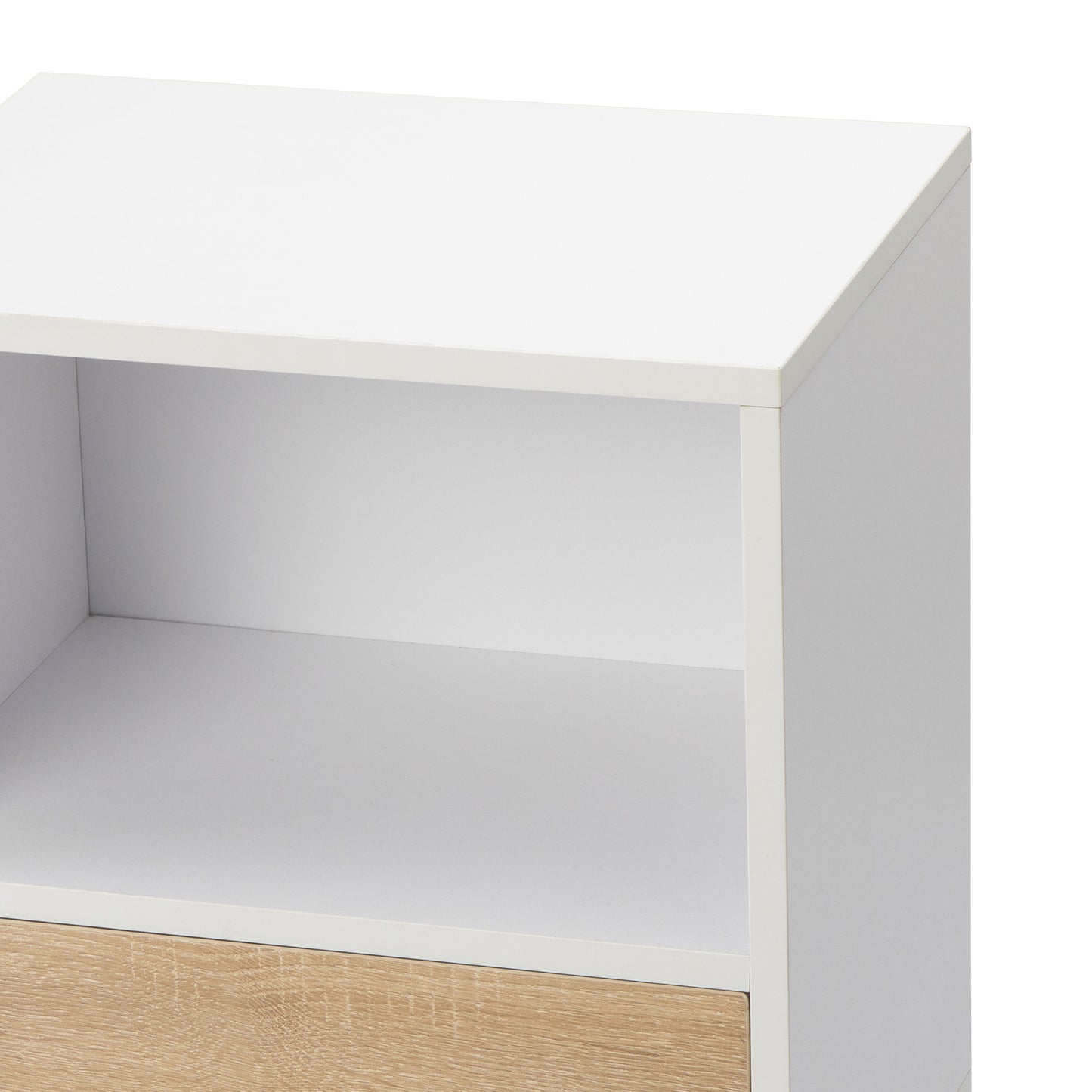 2 of Bedside Cupboard with 1 Drawer and Short Legs, End Table with Storing Shelf, Indoors, White