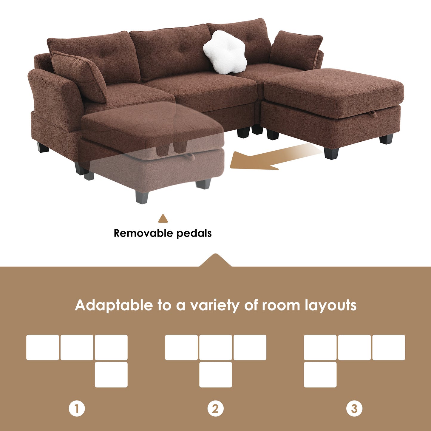 Modern Velvet L-Shaped Sectional Sofa with Charging Ports and Ottoman