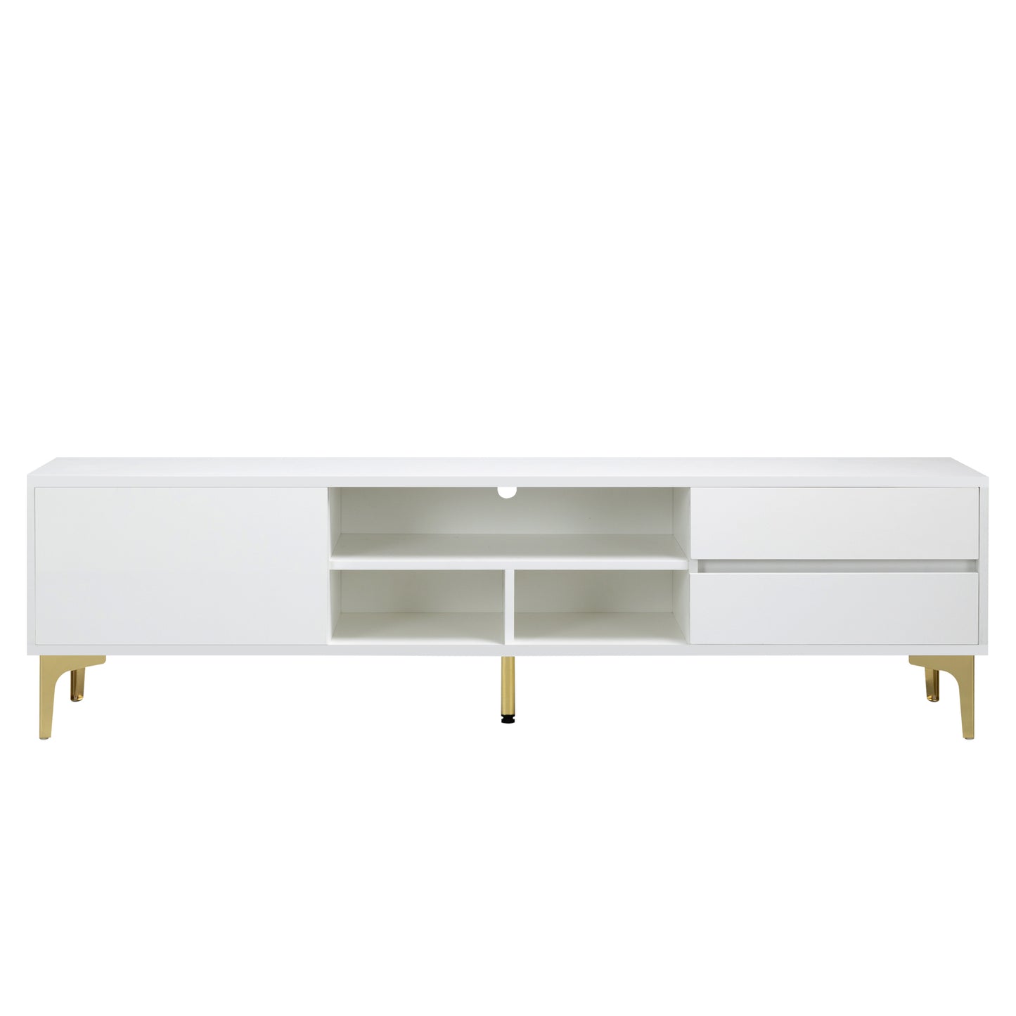 Modern White TV Console with LED Lights and Gold Metal Legs