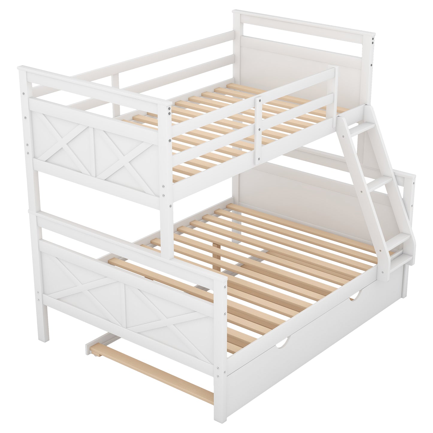 Twin over Full Bunk Bed with White Finish and Trundle