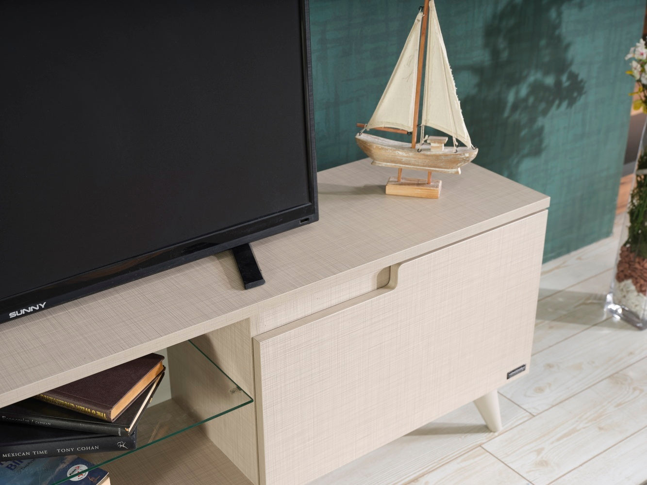 Elevate your Living Room with the FurnisHome Store Denver Modern Beige TV Stand