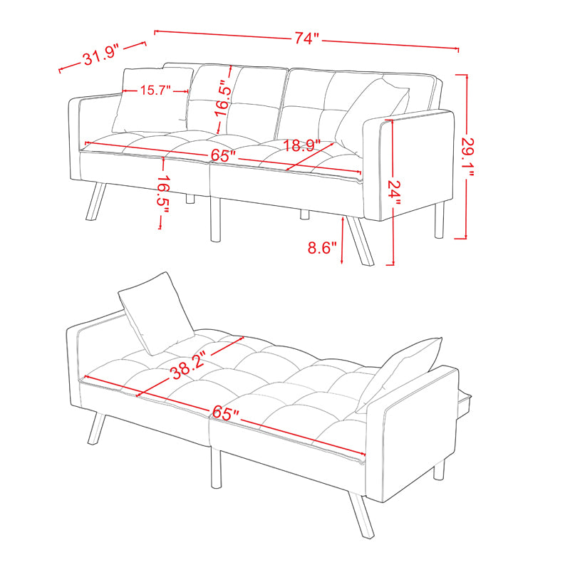 FUTON SOFA SLEEPER NAVY BLUE VELVET WITH 2 PILLOWS ( same as W223S01463)