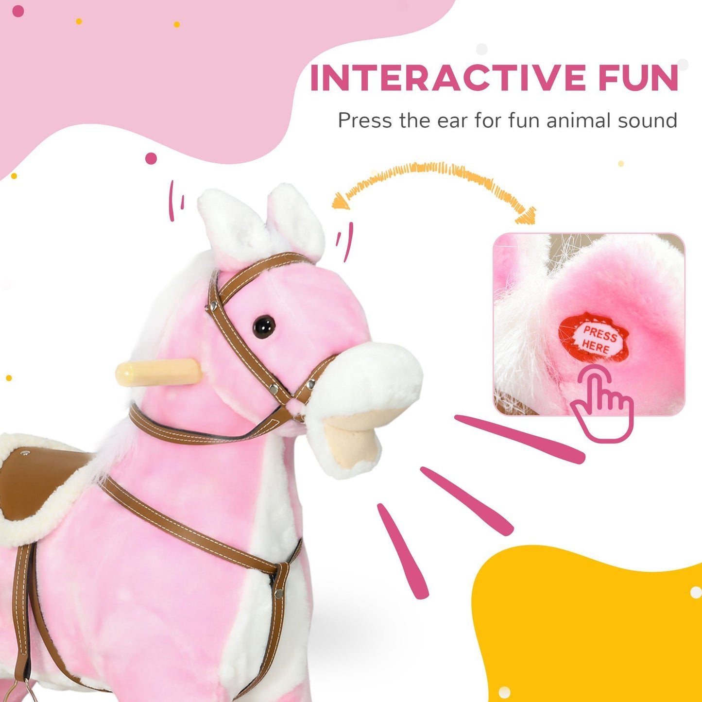 Rocking Horse with Sound and Saddle, Pink, for Ages 3-8