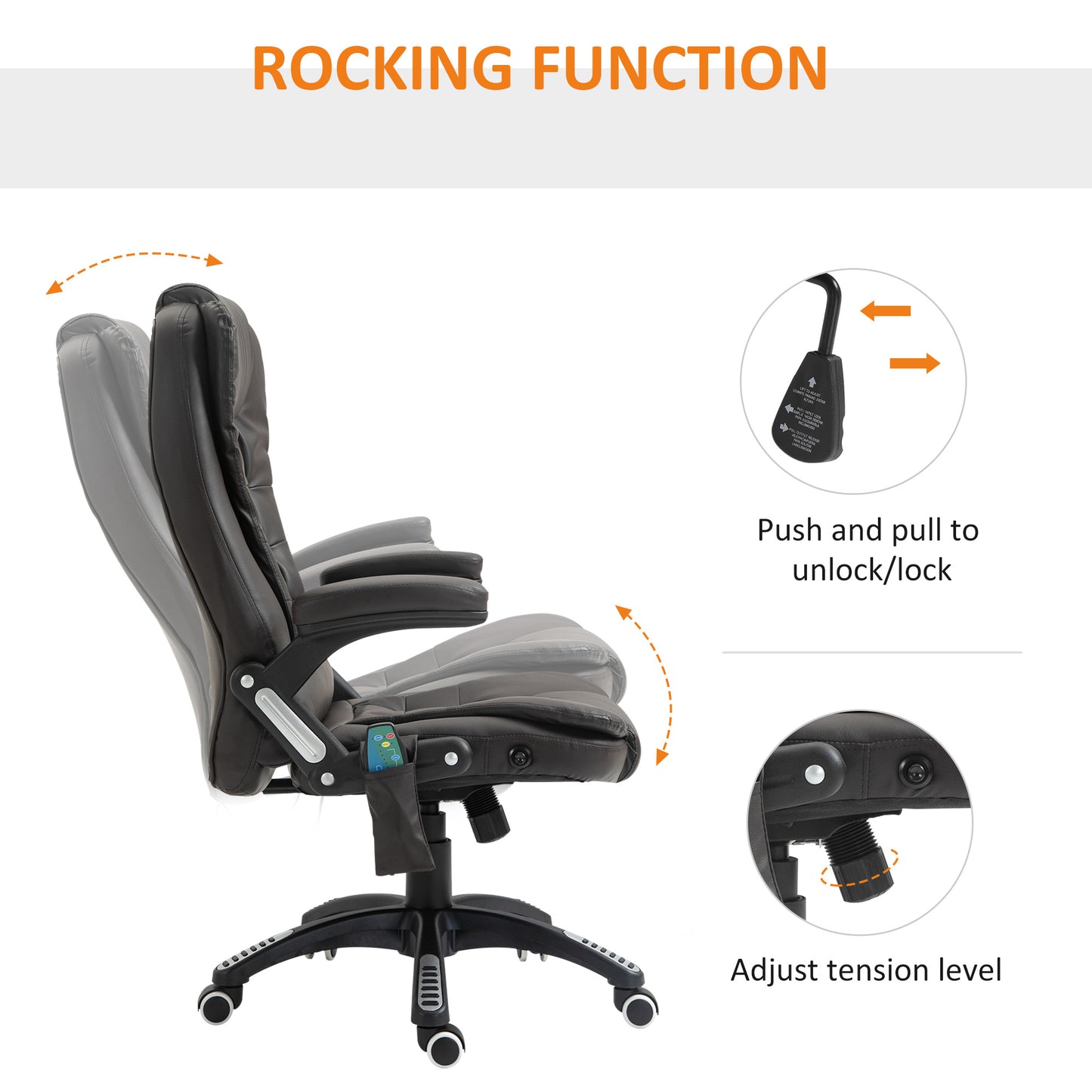 6 Vibrating Massage Office Chair, 5 Modes High Back Executive Heated Chair with Reclining Backrest Padded Armrest, Dark Brown