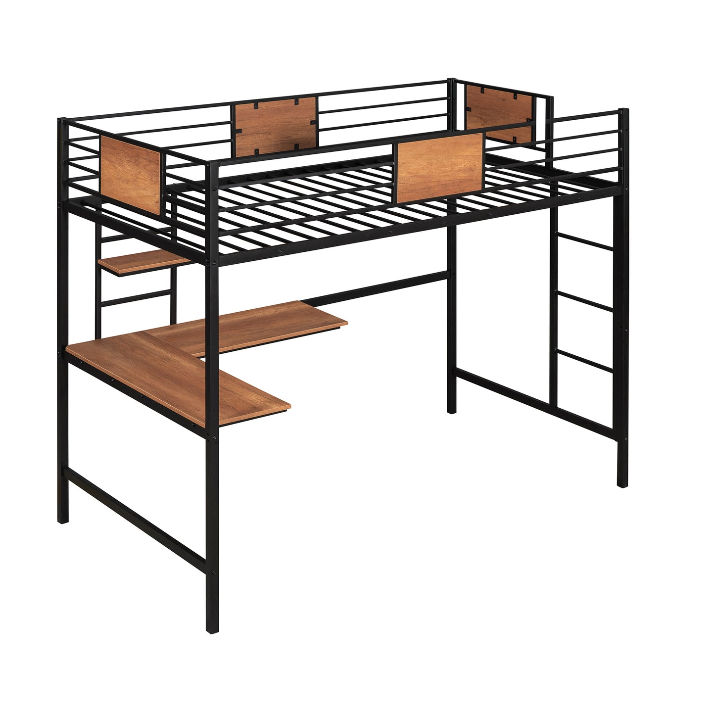 Twin Metal Loft Bed with Desk and Shelve,Black