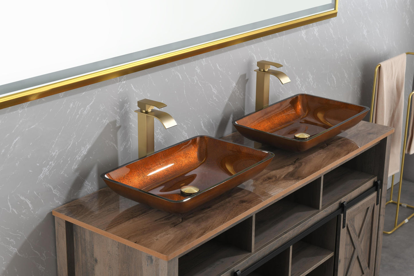 Luxurious Handmade Glass Vessel Sink Set in Deep Chocolate Brown Finish with Gold Accents