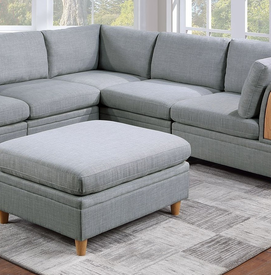 Light Grey Dorris Fabric 6-Piece Modular Sofa Set with Ottoman