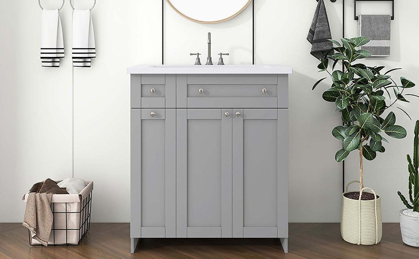 30" Bathroom vanity with Single Sink in grey,Combo Cabinet Undermount Sink,Bathroom Storage Cabinet