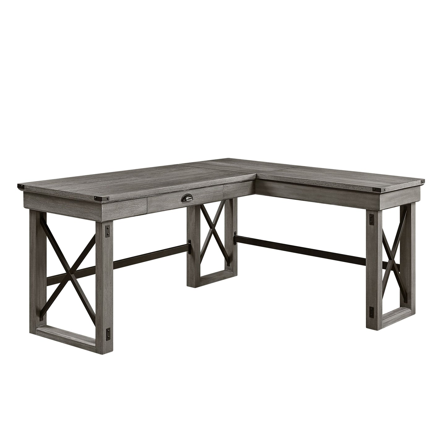 L-Shaped Talmar Writing Desk with Lift Top in Distressed Gray Finish