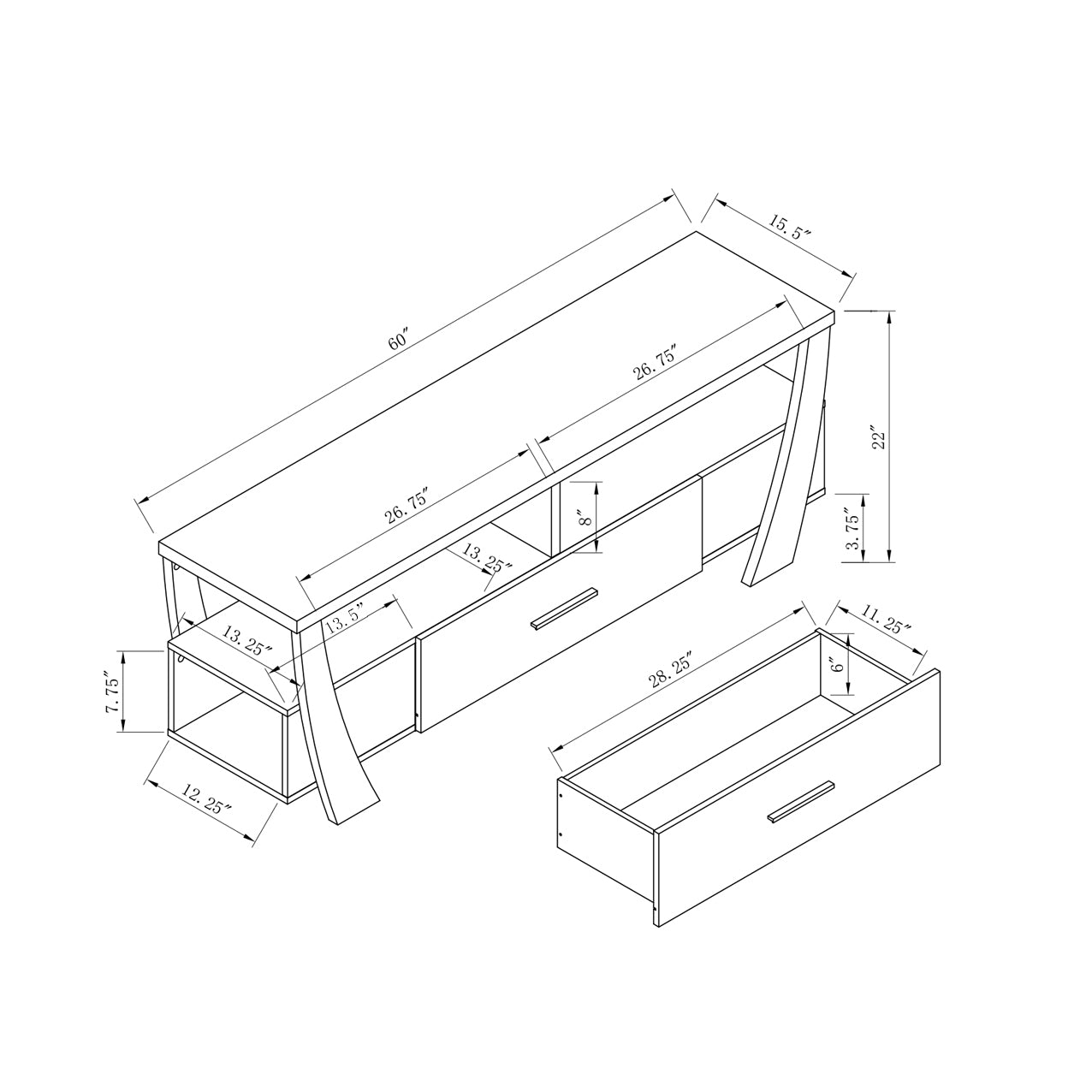 Sleek White TV Console with Storage and Drawer