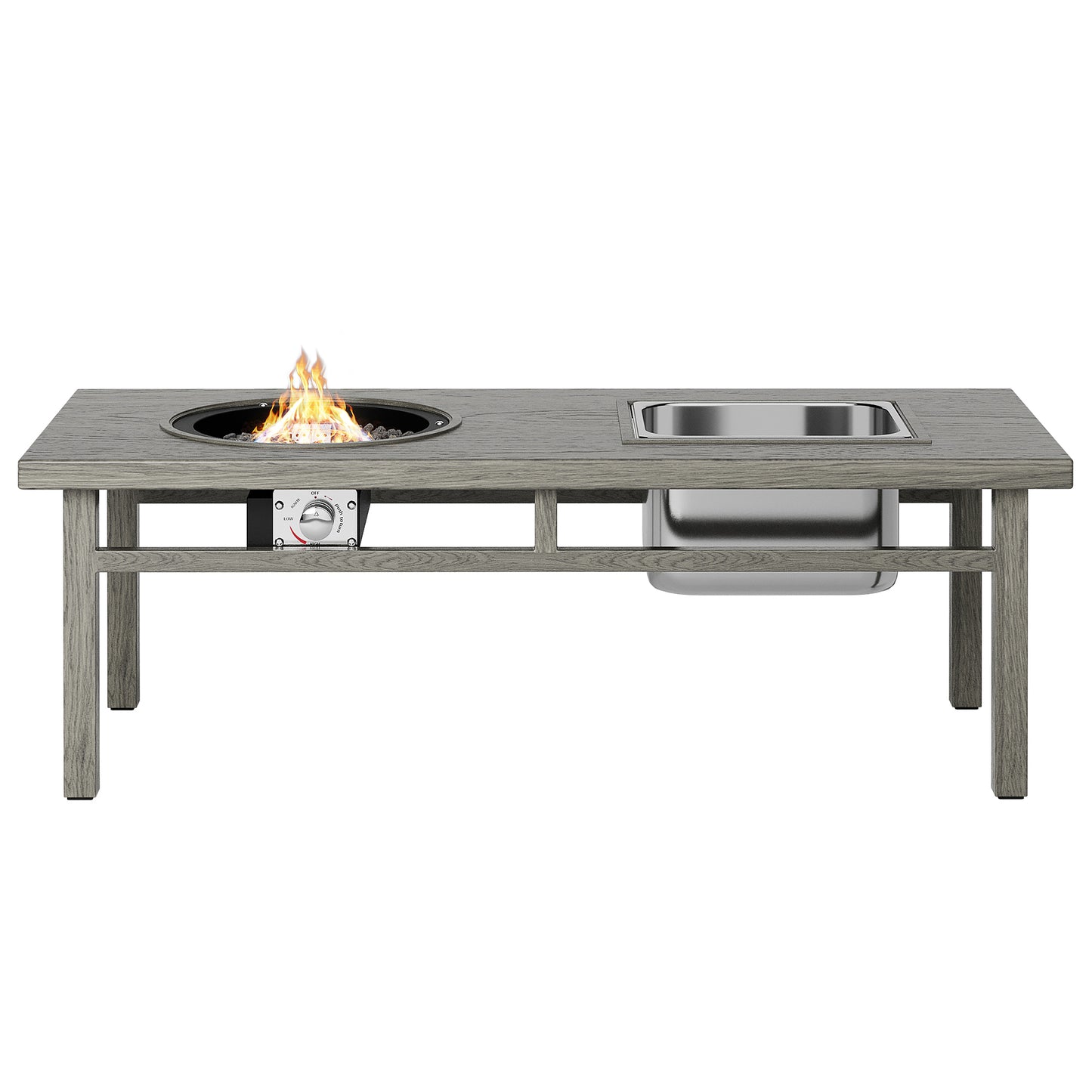 3-in-1 Outdoor Coffee Table with Ice Bucket and Fire Pit - Gray