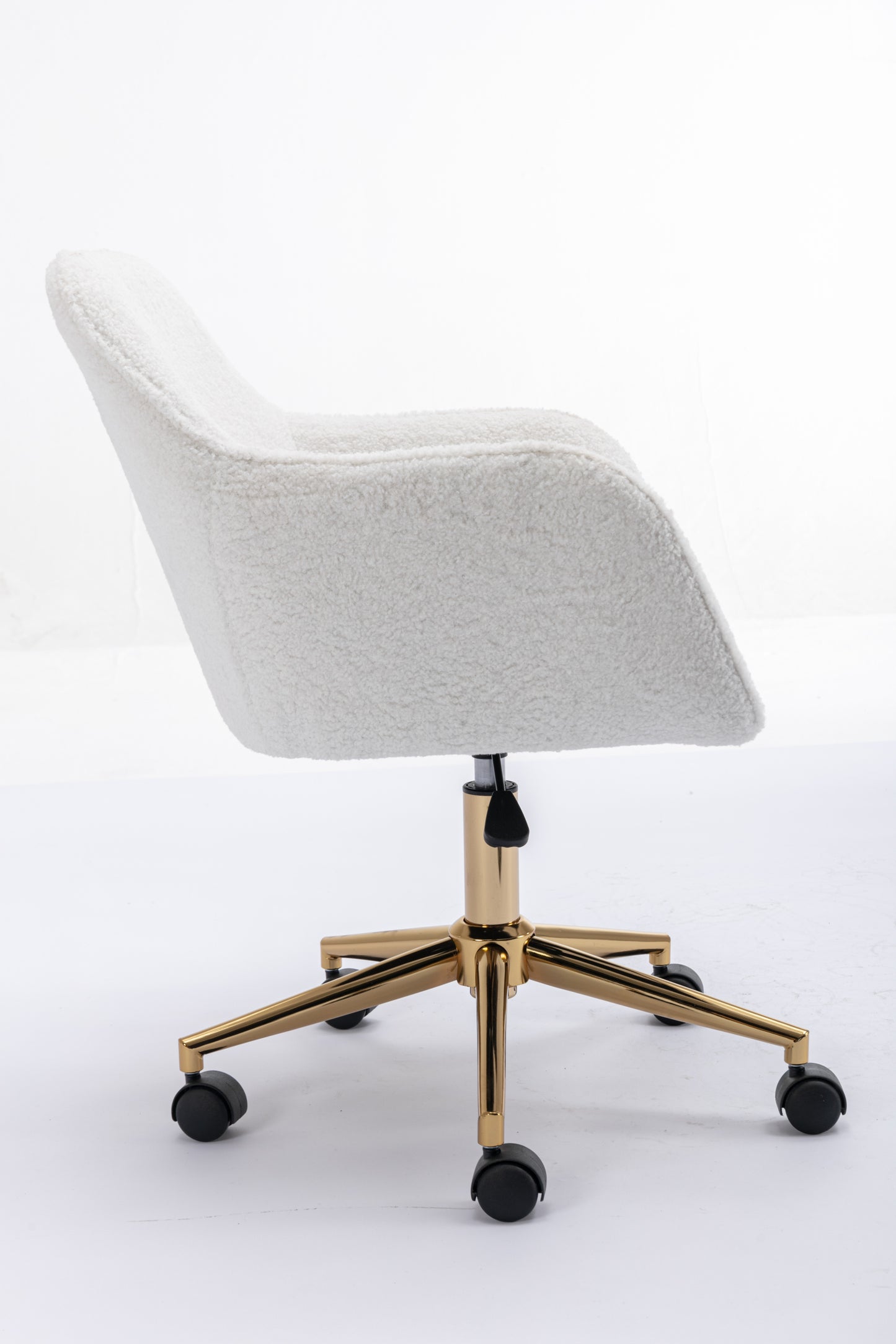 Modern Teddy Fabric Material Adjustable Height 360 Revolving Home Office Chair With Gold Metal Legs And Universal Wheel For Indoor,White