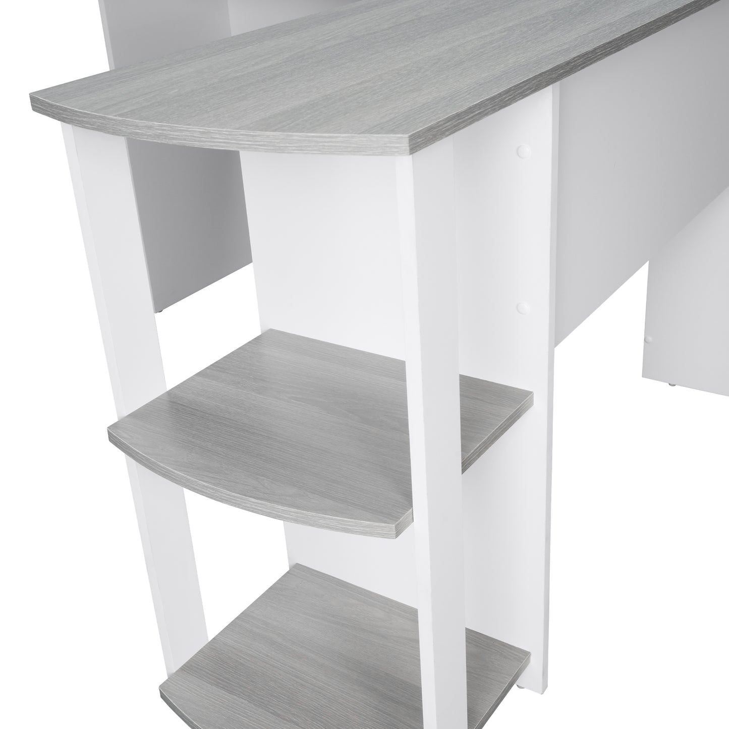 Grey L-Shaped Desk with Convenient Side Shelves