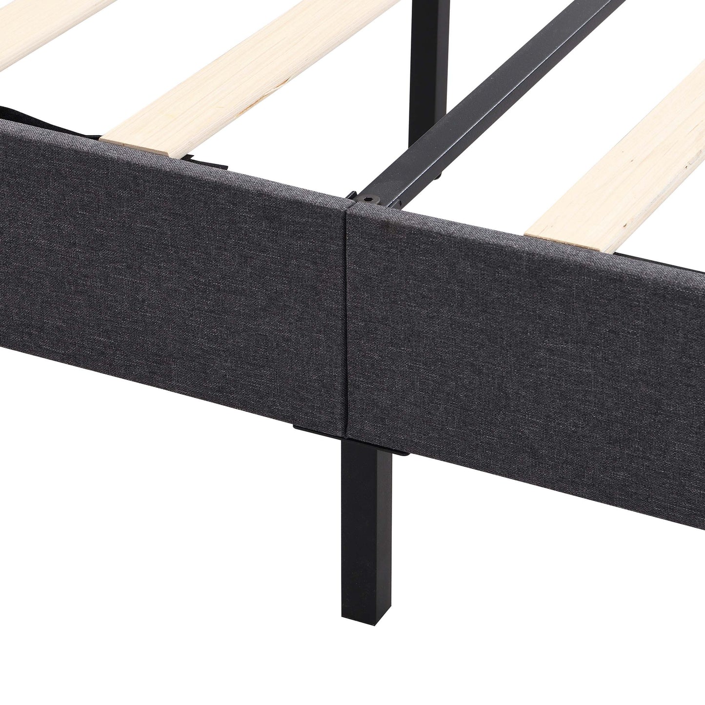 King Size Platform Bed Frame with Fabric Upholstered Headboard and Wooden Slats, No Box Spring Needed/Easy Assembly, Dark Grey