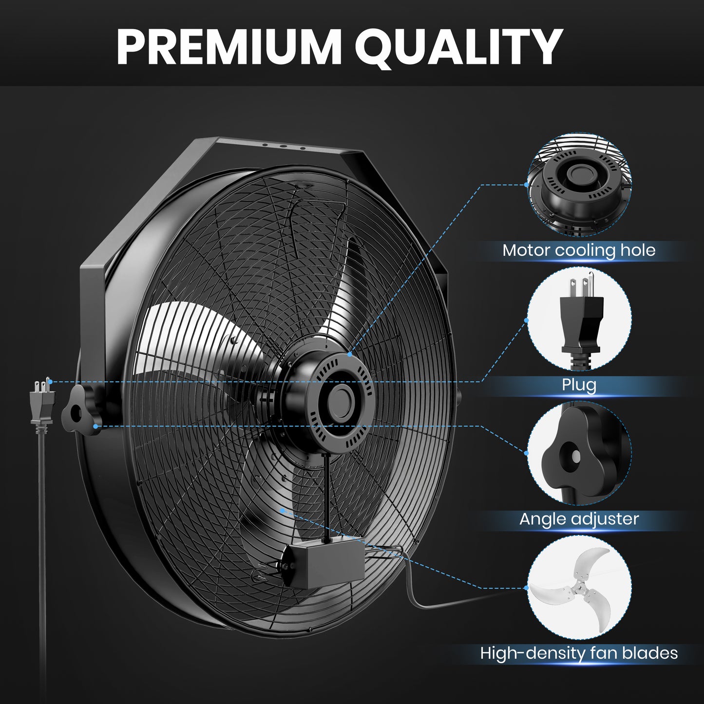 InfiniPower 20 Inch High Velocity Wall Mount Fan with Rack, 3 Speed Industrial/Commercial Metal Ventilation Fan