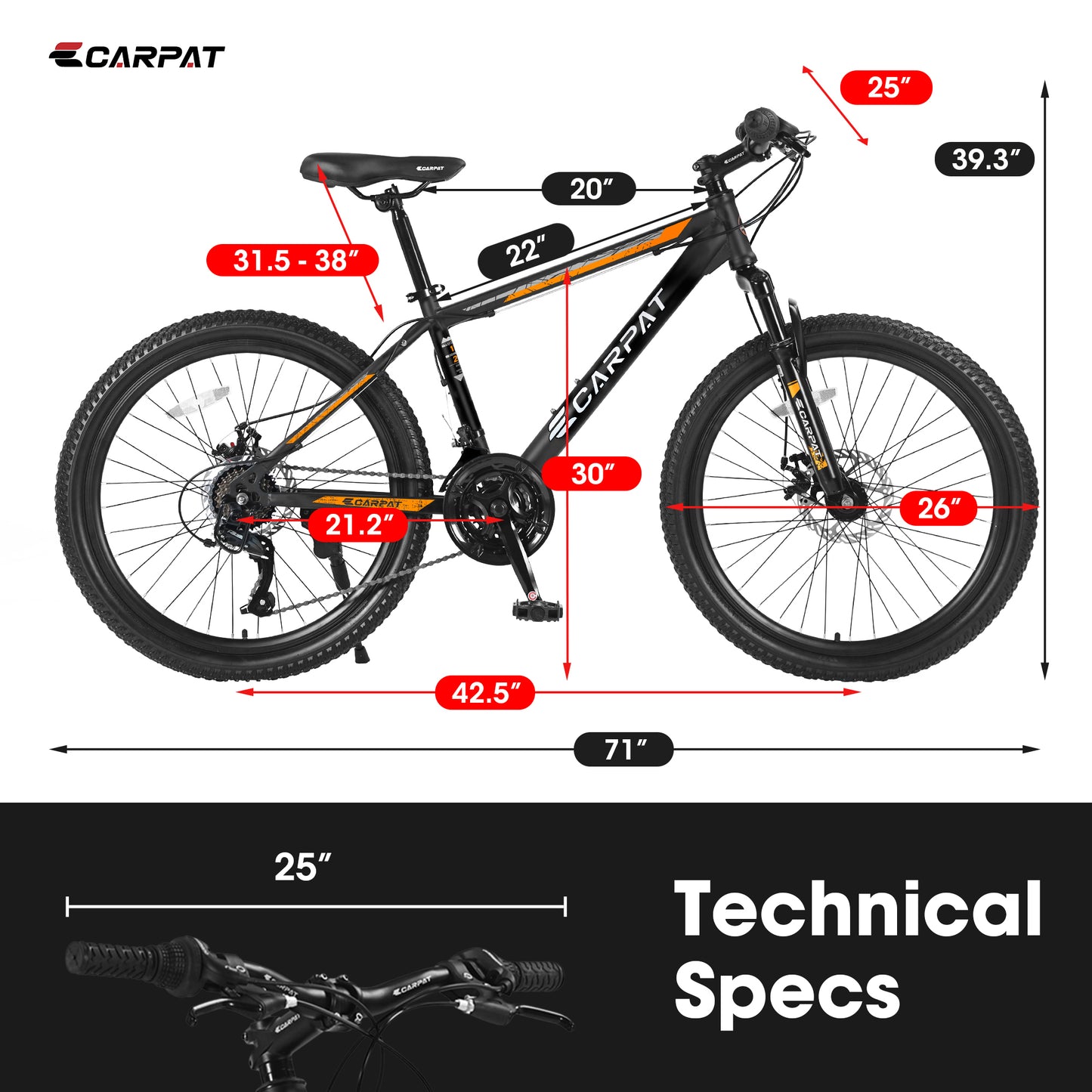 26 Inch Mountain Bike, Shimano 21 Speeds with Mechanical Disc Brakes, High-Carbon Steel Frame, Suspension MTB Bikes Mountain Bicycle for Adult & Teenagers