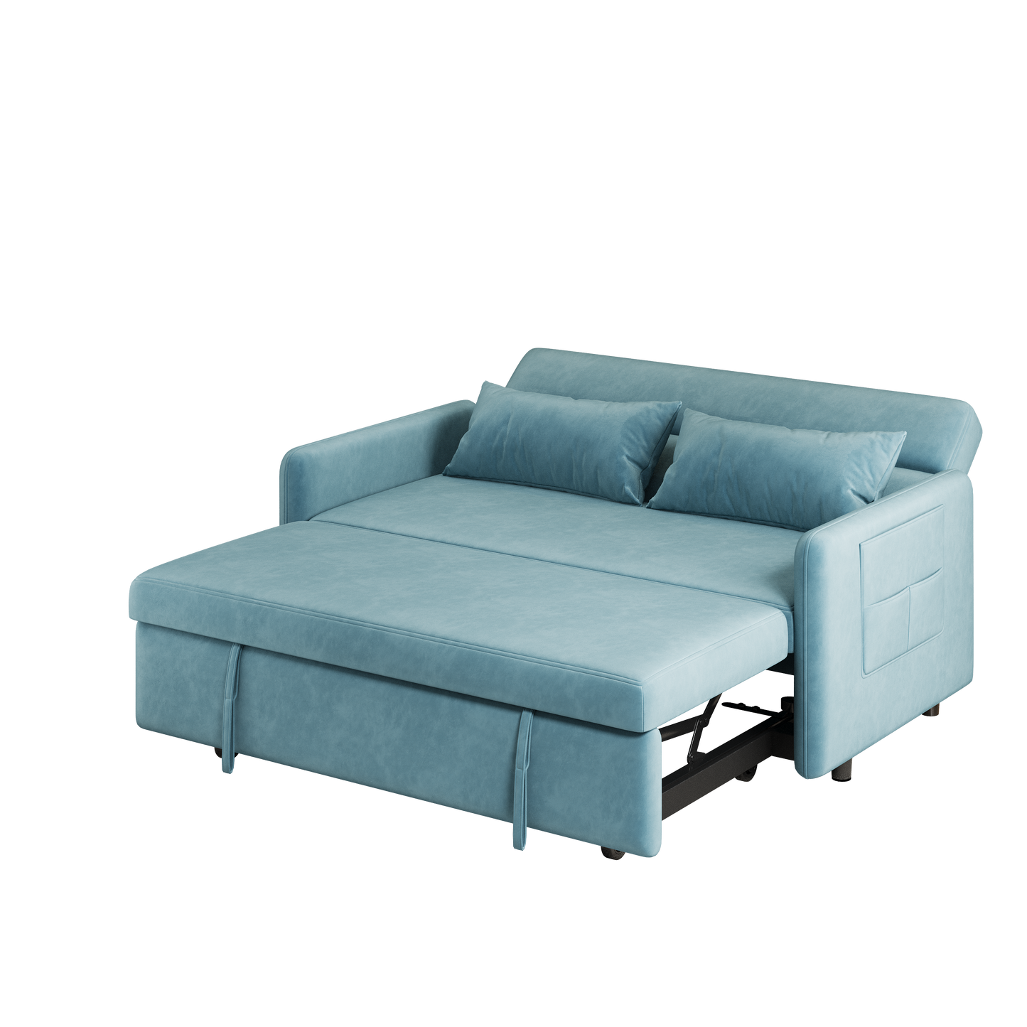 Sofa Pull Out Bed Included Two Pillows 54" Velvet Sofa for Small Spaces Teal