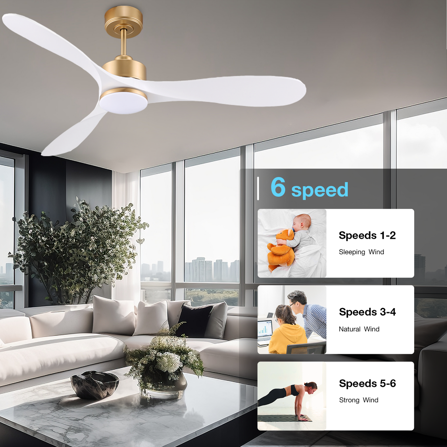 Modern Smart Ceiling Fan with Color-Changing LED Lights