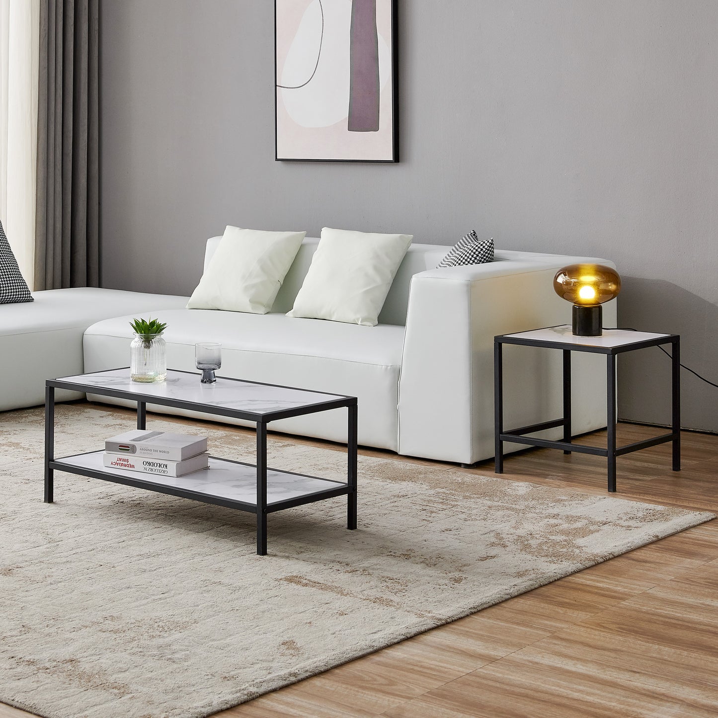 Contemporary Marble Finish Nesting Coffee Table Set