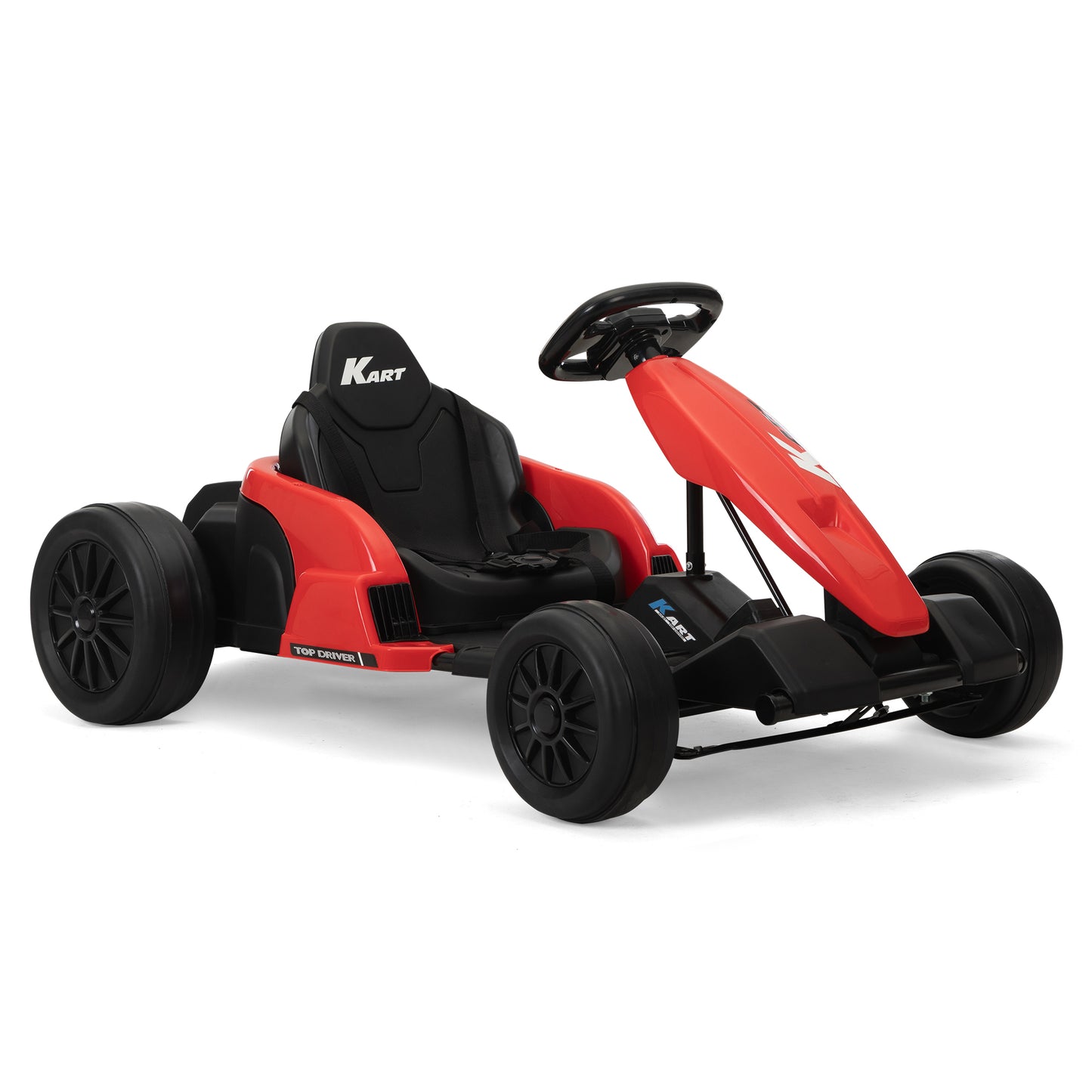 24V Electric Kids Go Kart with Music, Horn, and Safety Protectors, Red and Black