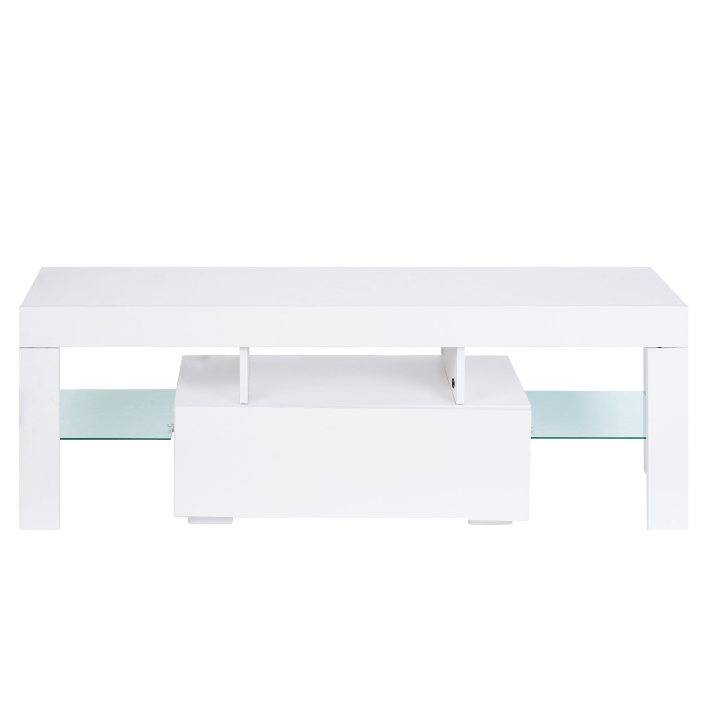 43-Inch White LED TV Stand with Color-Changing Lights and Spacious Storage