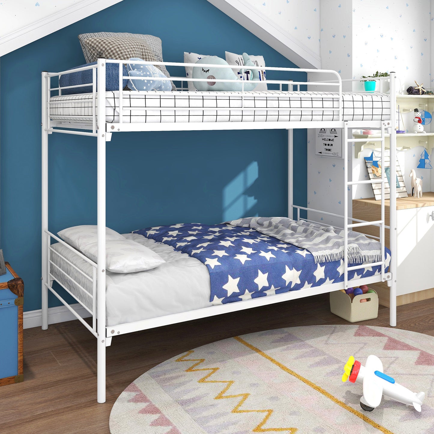 White Twin Metal Bunk Bed with Space-Saving Design