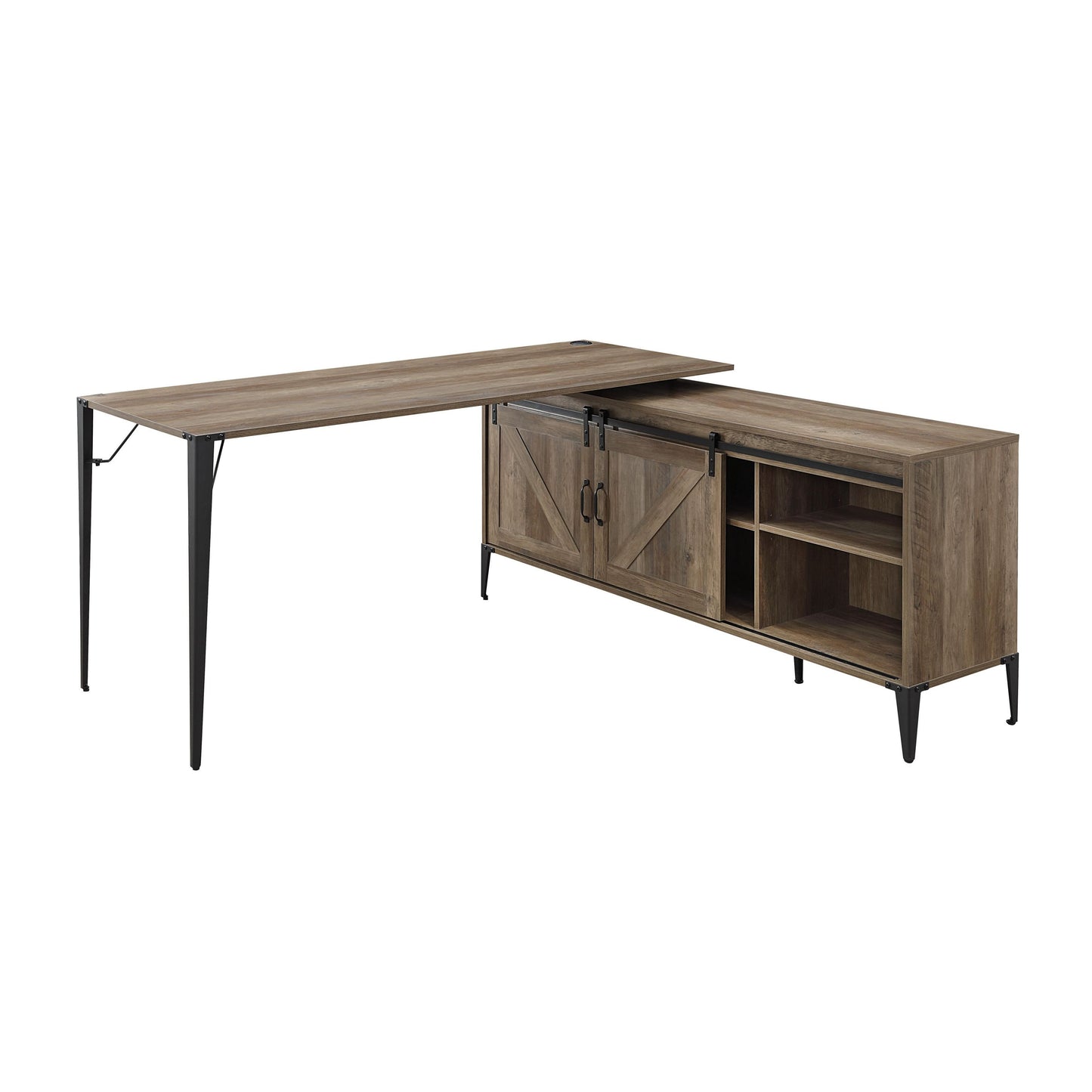 Rustic Oak L-Shaped Writing Desk with Storage Cabinet by Zakwani