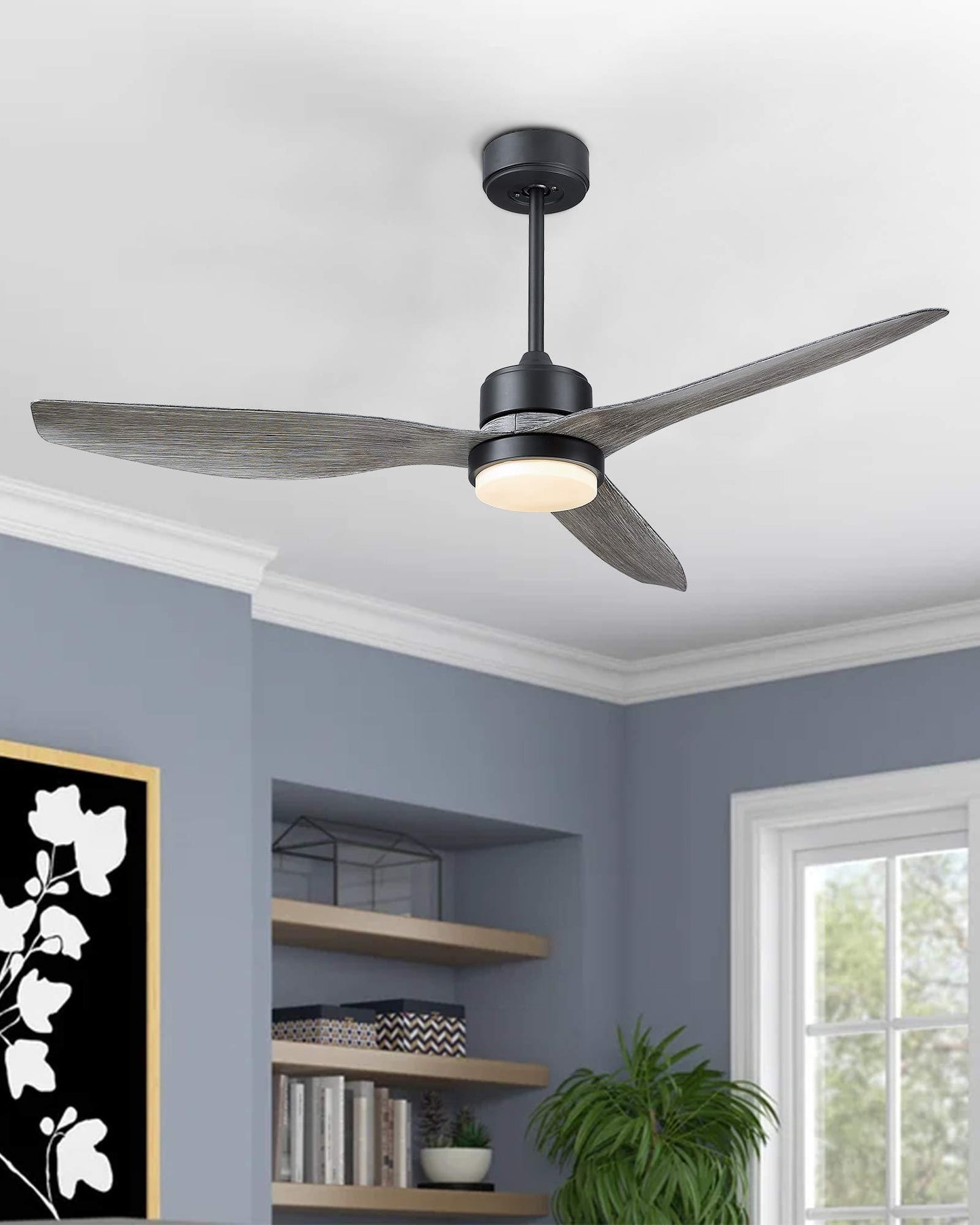 52 Inch Wood Color LED Propeller Ceiling Fan with Remote Control