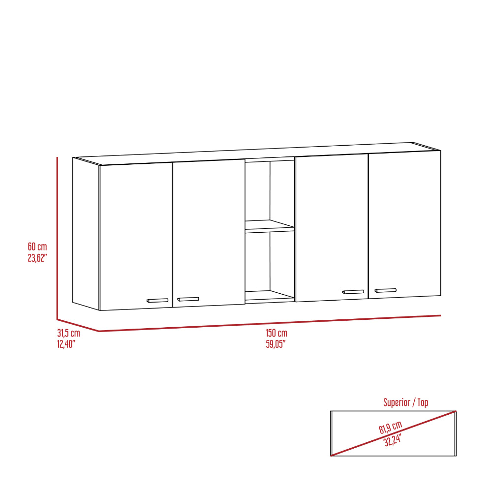 Sierra 7-Shelf 4-Door 2-piece Kitchen Set, Upper Wall Cabinet and Kitchen Island White and Light Oak