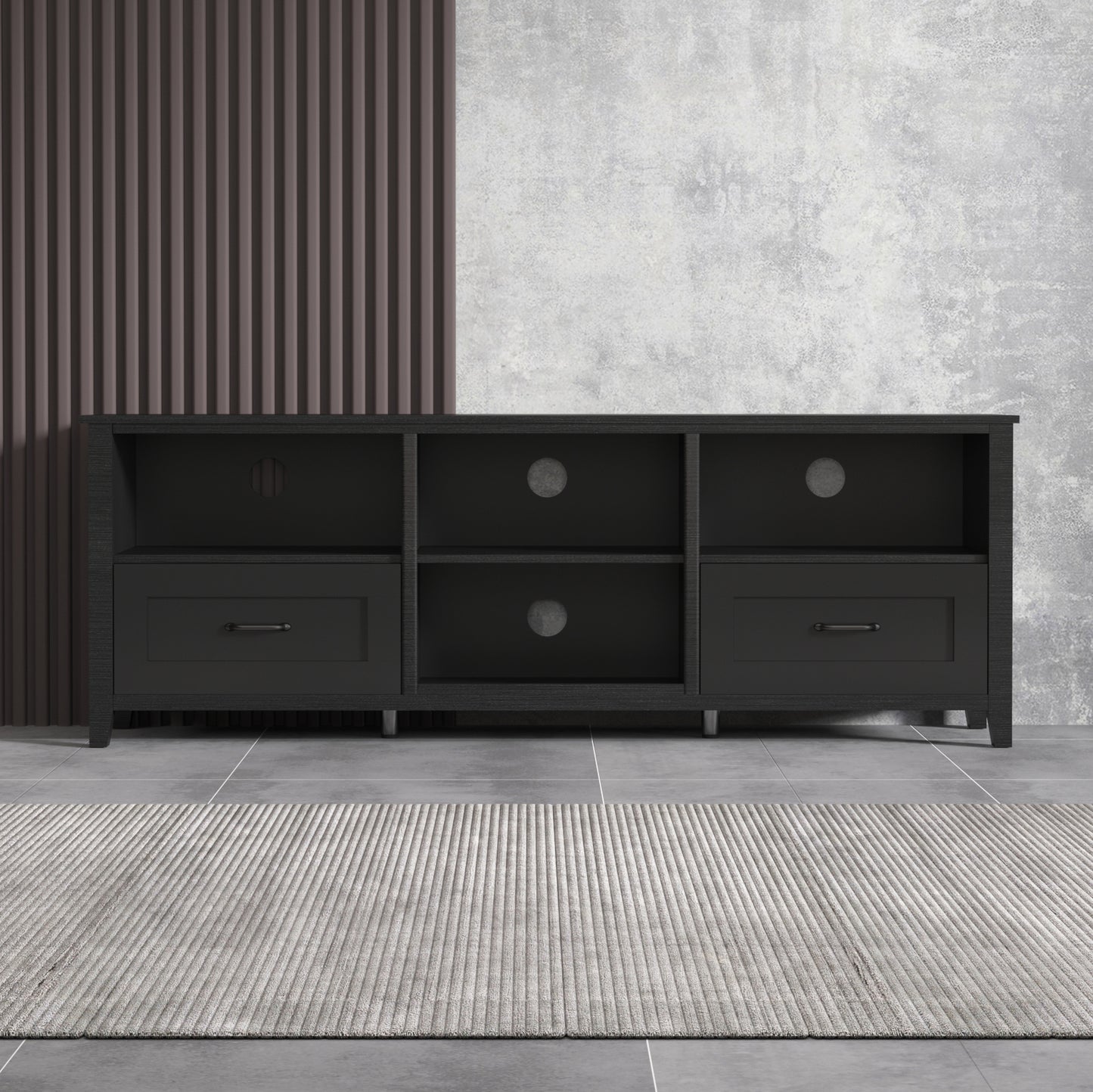 Sleek 70.08 Inch Black TV Stand with Ample Storage