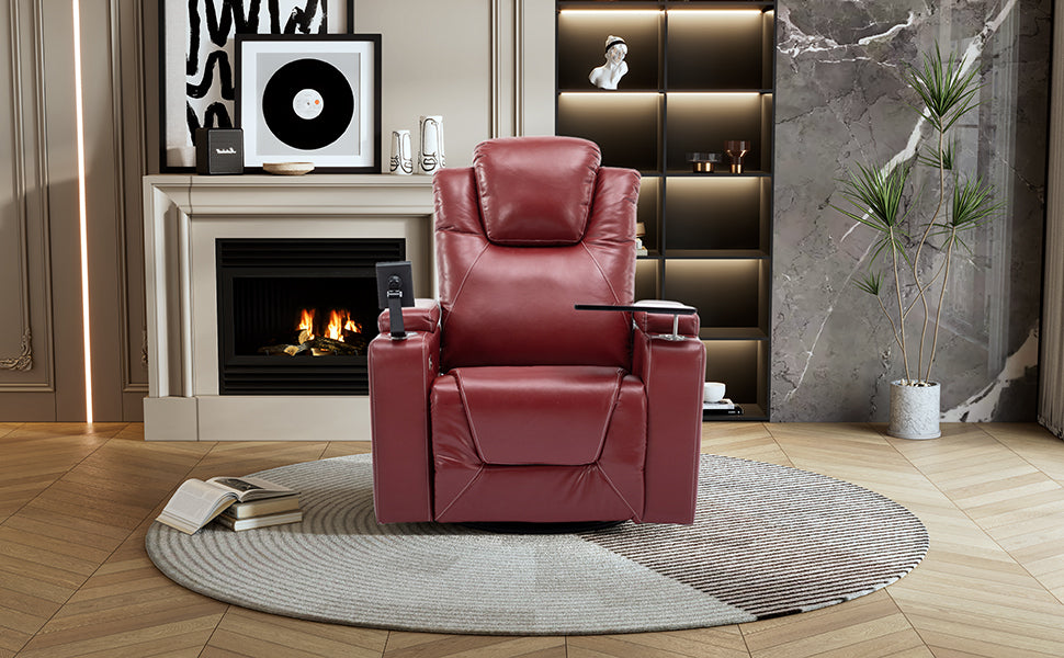 Luxurious 270 Degree Swivel Red Power Recliner with Surround Sound and Removable Tray Table