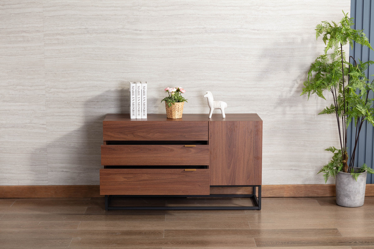 Walnut Brown Wood TV Stand with Drawer and Cabinet Storage