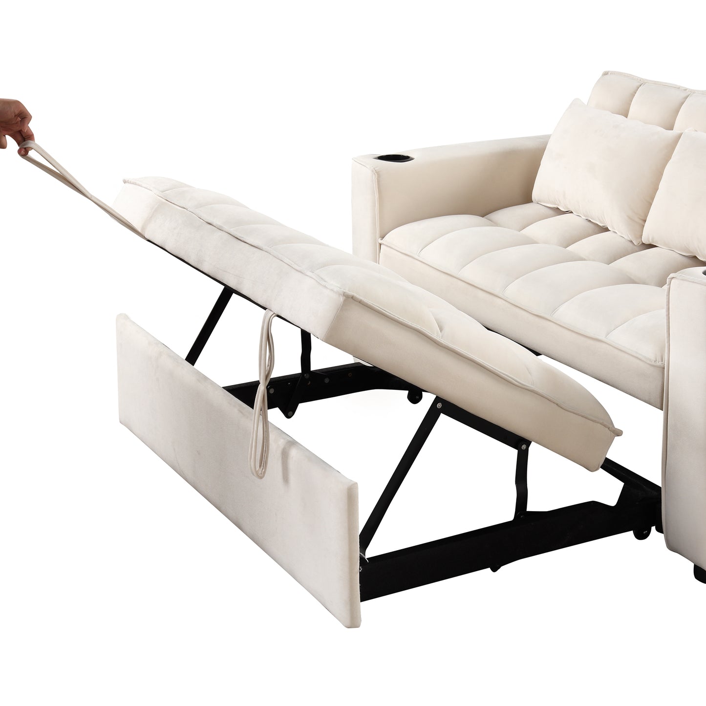 55.3 Multi-functional Sofa Bed with Cup Holder and USB Port for Living Room in Milky White