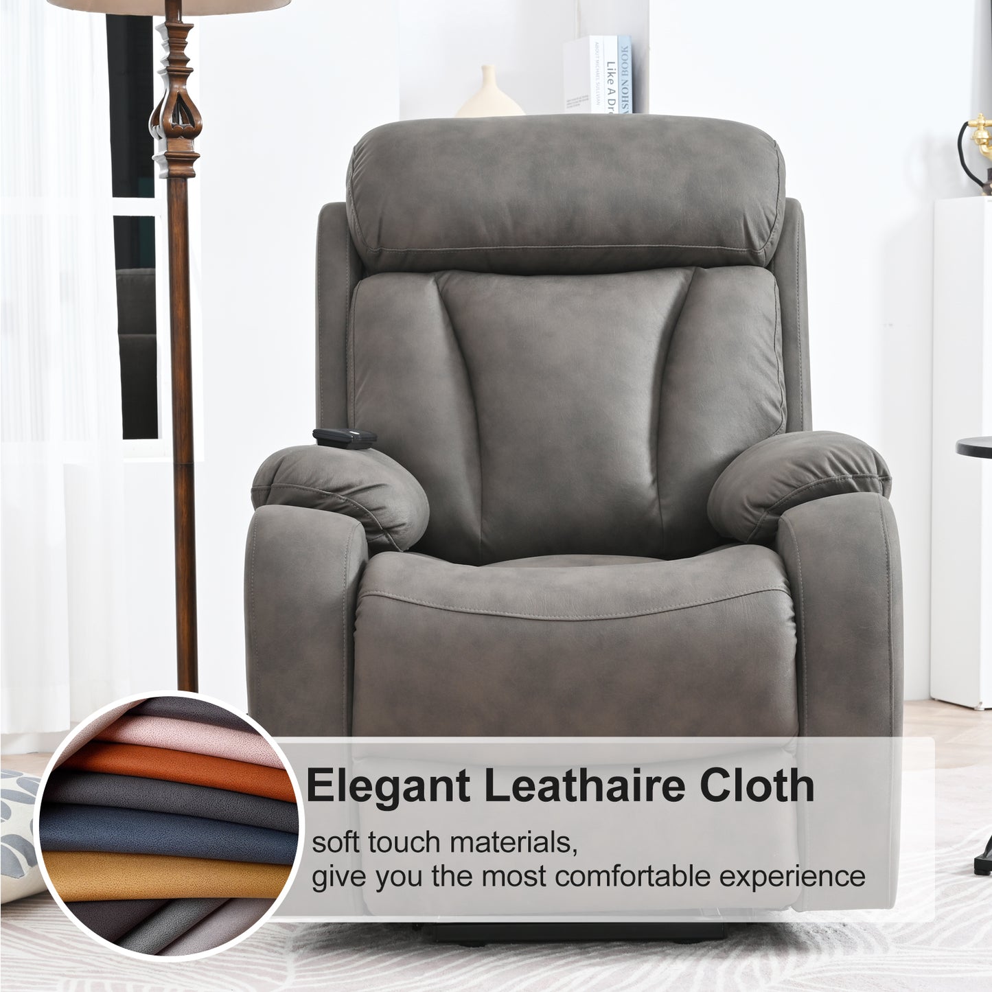 Elderly Power Lift Recliner Chair with Remote Control, Dark Gray Fabric