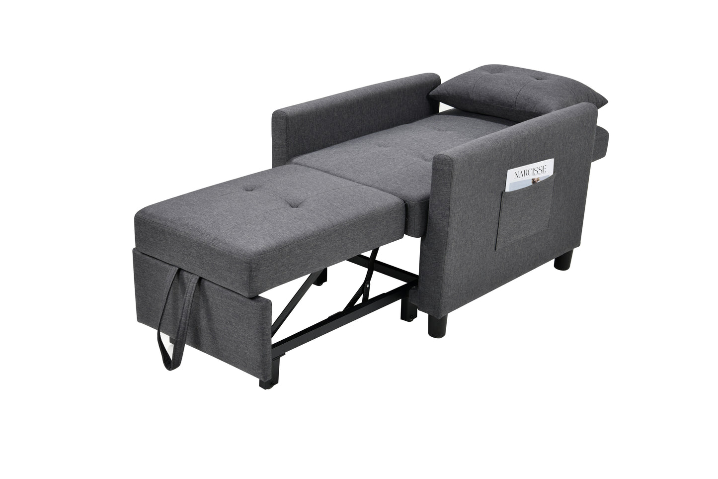 Single Sofa Bed with Pullout Sleeper, Convertible Folding Futon Chair, Lounge Chair Set with 1pc Lumbar pillow, Drak Gray color fabric