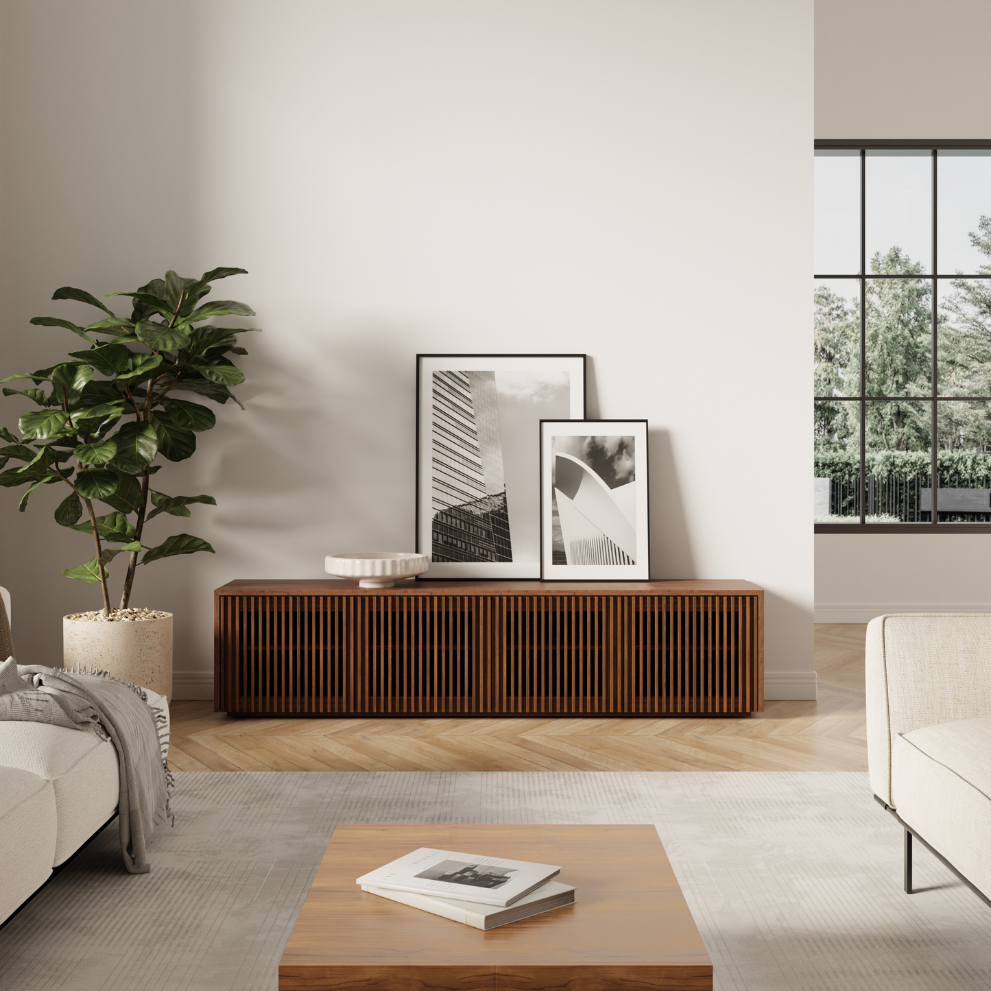 Mid-Century Walnut Wood TV Stand in Walnut Finish