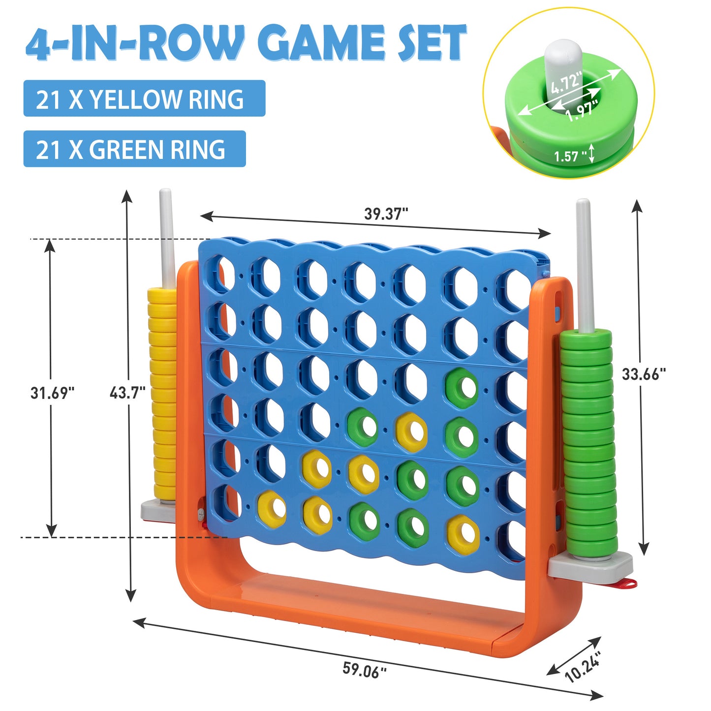 Giant 4-In-A-Row Game Set for All Ages, Orange and Blue