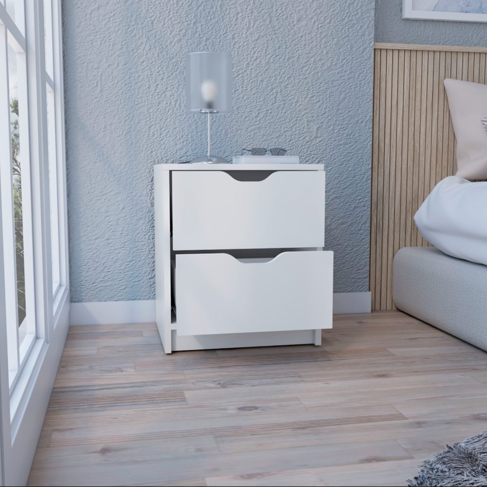 Basilea 2 Drawers Nightstand, Pull Out System -White