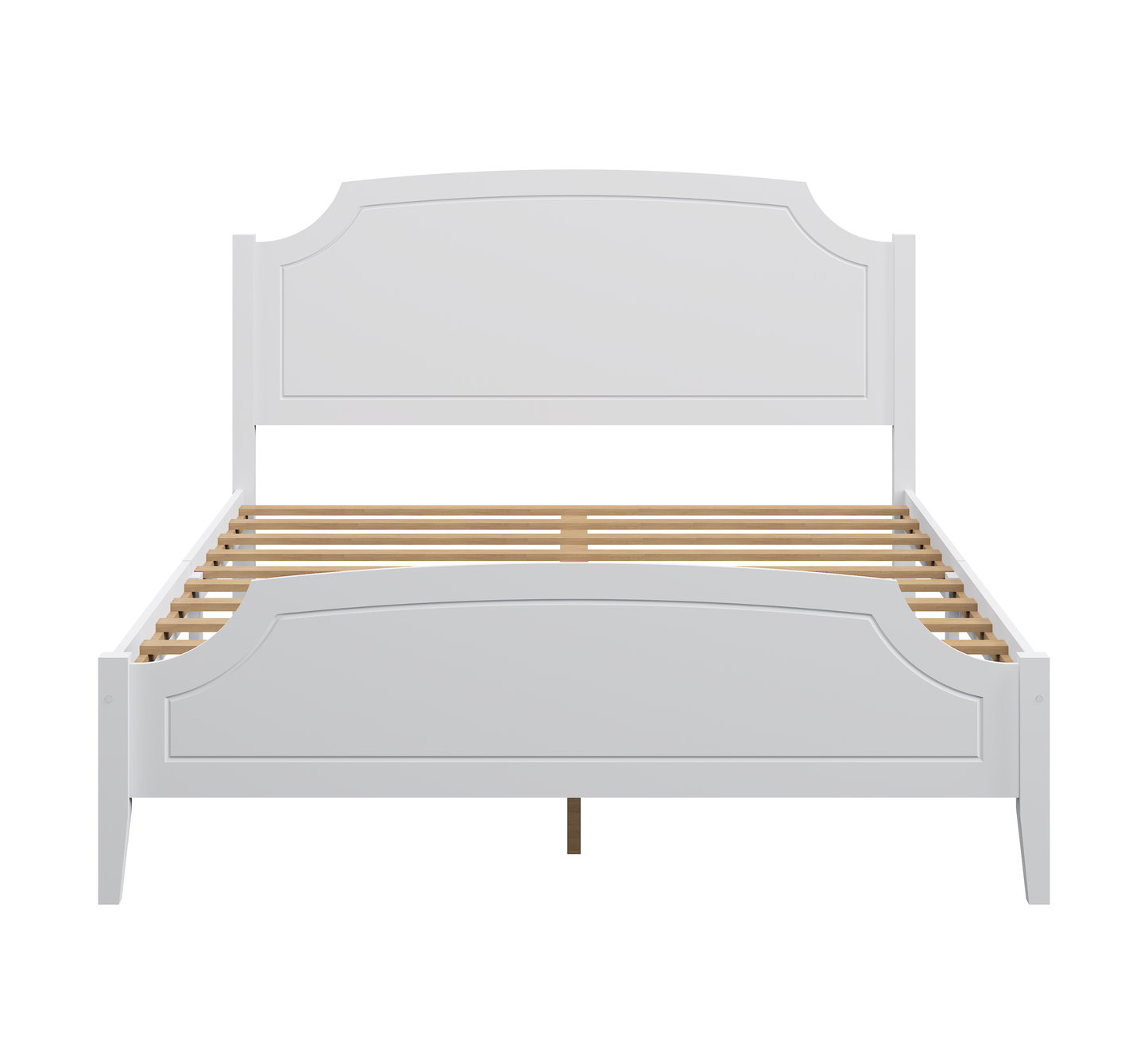 White Contemporary Roman Style, Solid Wood Bed, Queen Size Bed Frame, No Box Spring Needed, Paint Sprayed Finishing