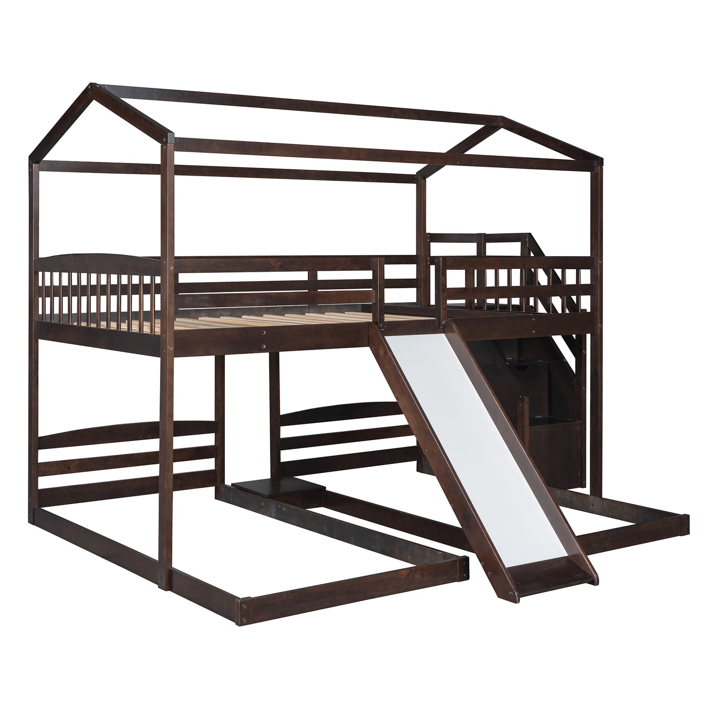 Versatile Full over Twin & Twin Bunk Bed in Espresso with Slide and Storage Staircase