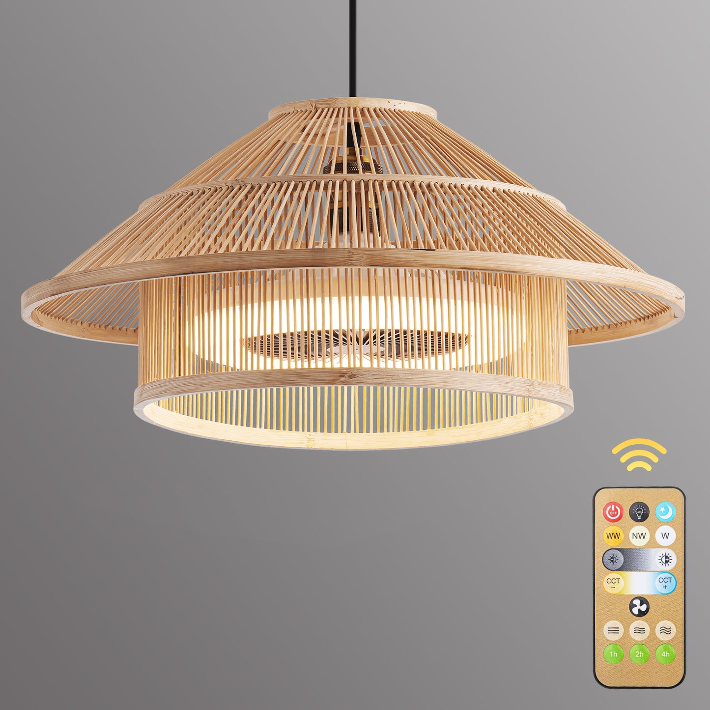 Bamboo Ceiling Fan Lights with Stepless Dimming