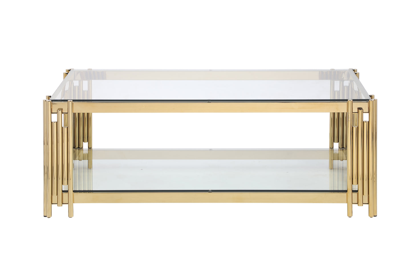 Luxurious Golden Stainless Steel Double-Layer Coffee Table - Modern Elegance for Your Living Room