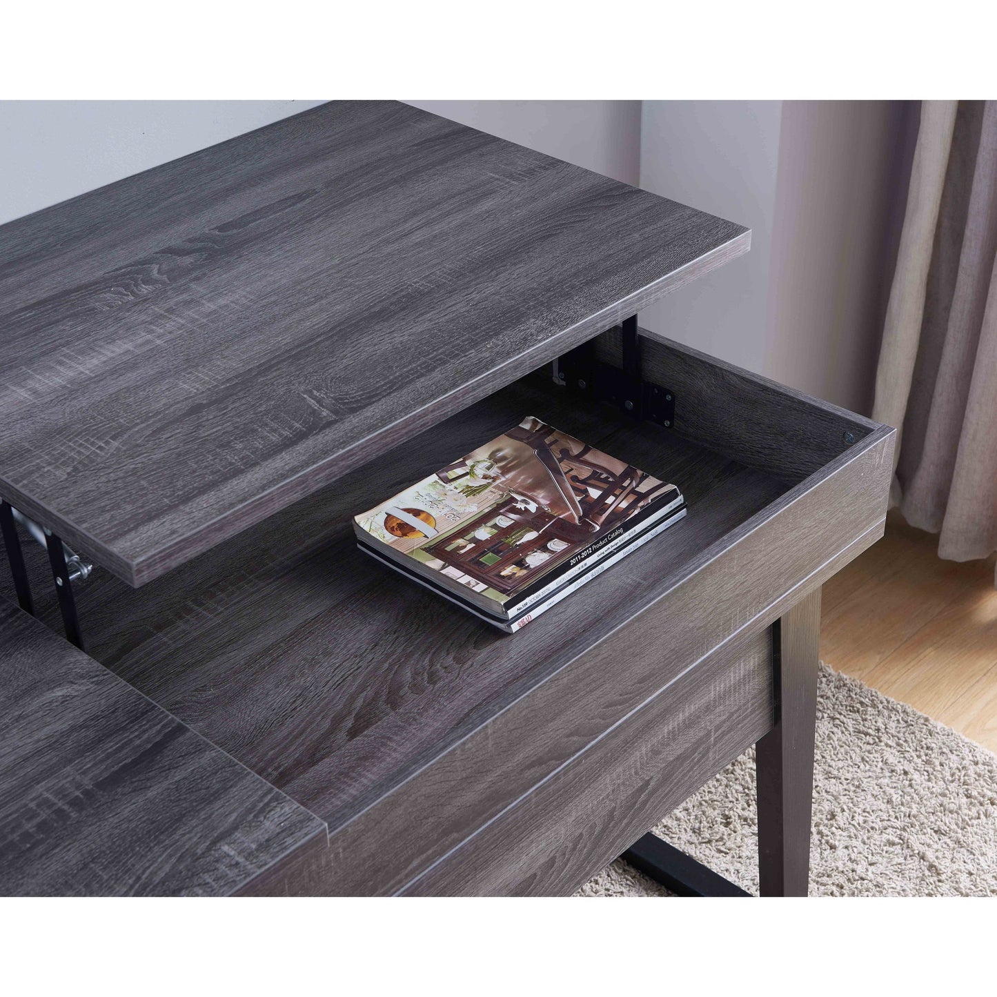 Distressed Grey and Black Home Office Desk with Mid-Century Modern Design