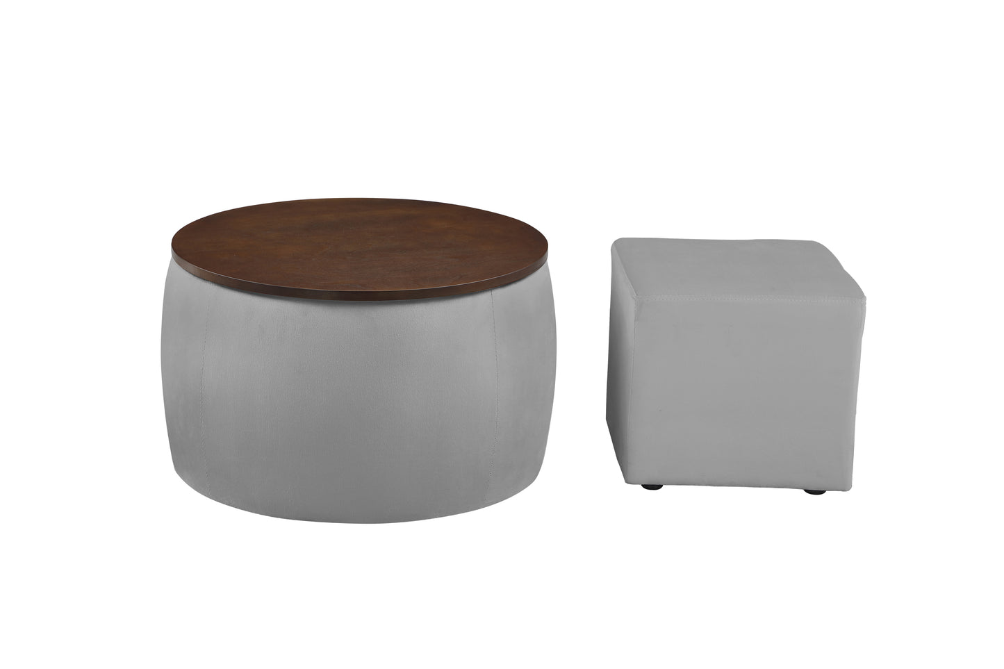 Versatile Round Ottoman Set with Storage and Reversible Lid, 2 in 1 Design for Living Room and Office