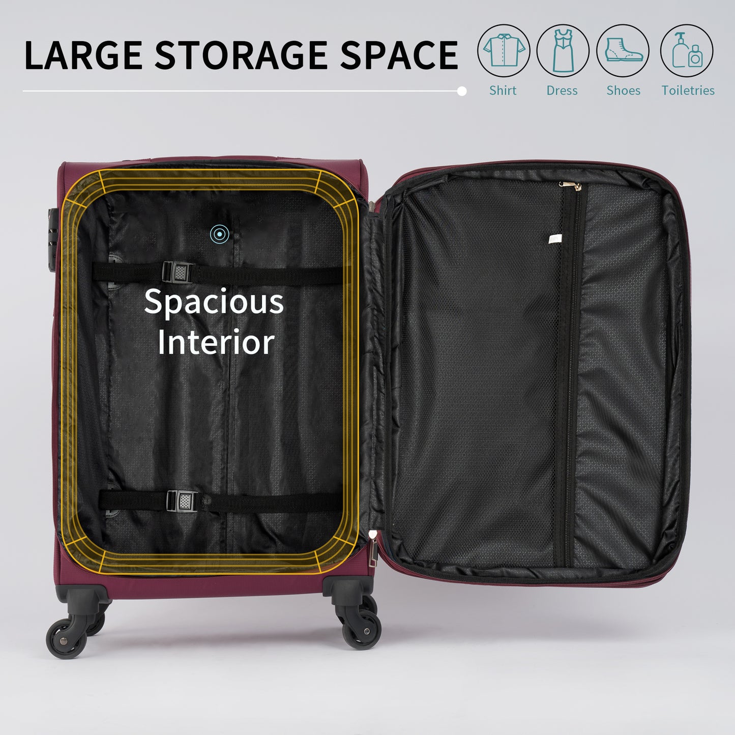 Softside Luggage Expandable 3 Piece Set Suitcase Upright Spinner Softshell Lightweight Luggage Travel Set