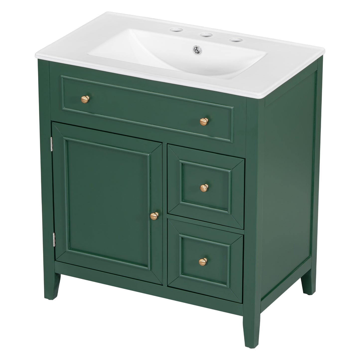 30" Bathroom Vanity with Sink Top, Bathroom Vanity Cabinet with Door and Two Drawers, Solid Wood Frame, One Package, Green