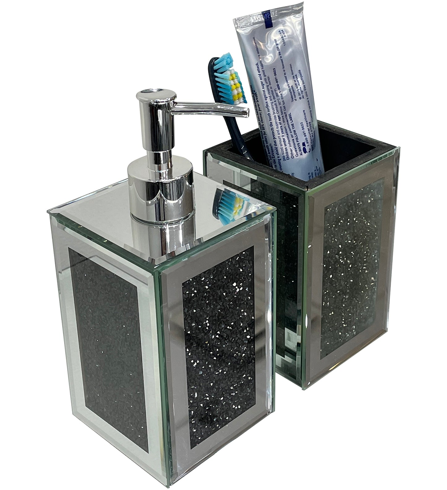 Contemporary Glass Square Soap Dispenser and Toothbrush Holder Bundle