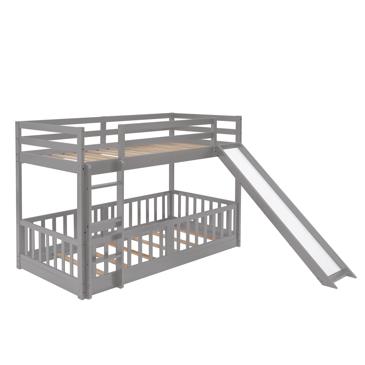 Gray Twin Bunk Bed with Slide, Ladder, and Space-Saving Design for Cozy Bedrooms